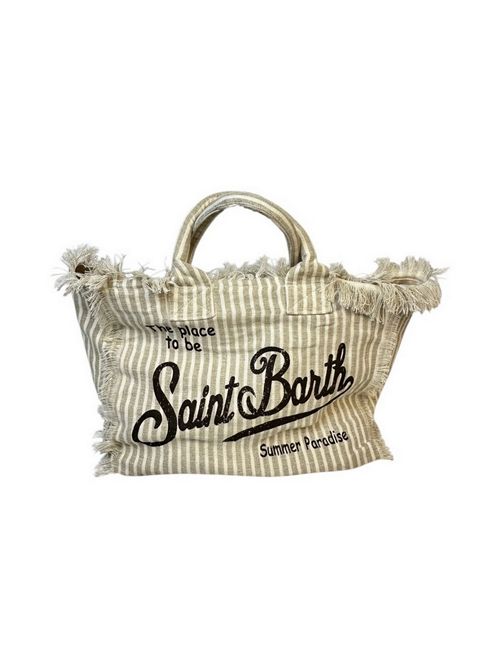 borsa donna vanity in lino a righe beige e bianco MC2 Saint Barth | VANITY LINEN-LINEN STRIPESV11
